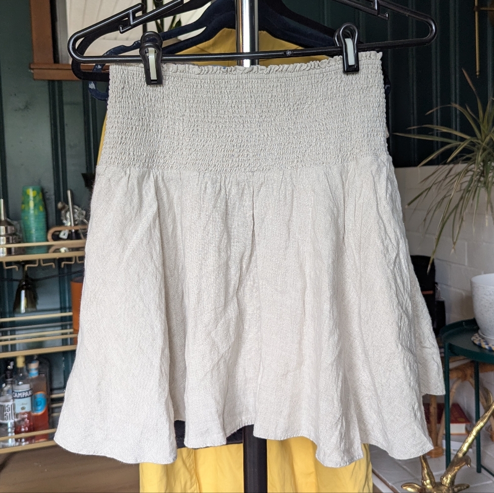 J.Crew Beige Smocked-Waist Linen Mini Skirt - Size Medium